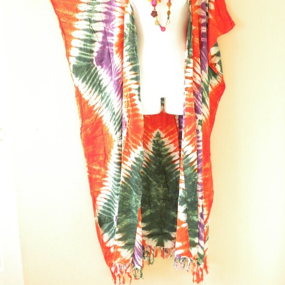 CD683 Tie Dye Batik Plus Open Kaftan Open Cover Up Maxi Cardigan fit up to 5X - Picture 2 of 2